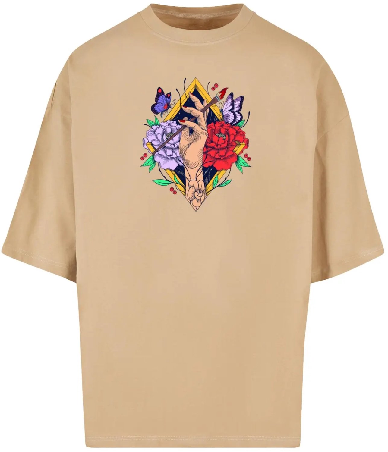 T-shirt Urban Classics Frida Kahlo Artist Huge Unionbeige