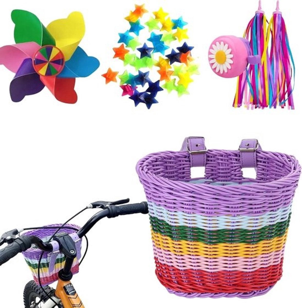 Kinderfietsmand - Afneembaar, verstelbare bandjes en decoraties