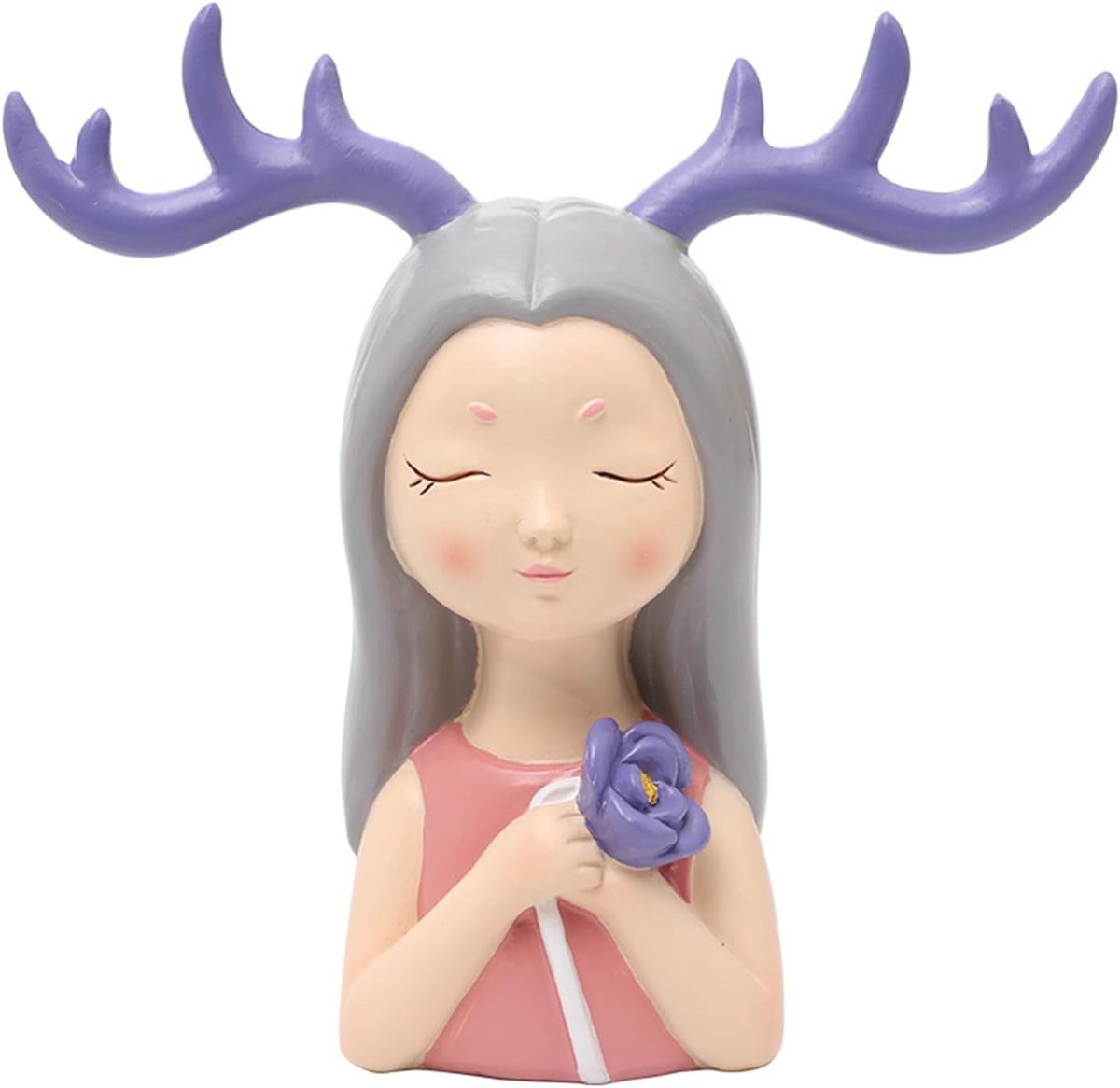 Decoratiefiguur "meisje met hertengewei", creatief kunsthars-design – paars hertengewei, cartoon-decoratie voor het - ShopVlot