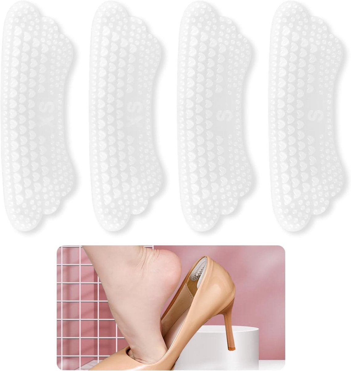 2 Paar Zelfklevende Hielpads, Hielbeschermers voor Te Grote Schoenen, Antislip en Comfortabel, Verbeterde Pasvorm voor Dames en Heren (Transparant, XS/S)