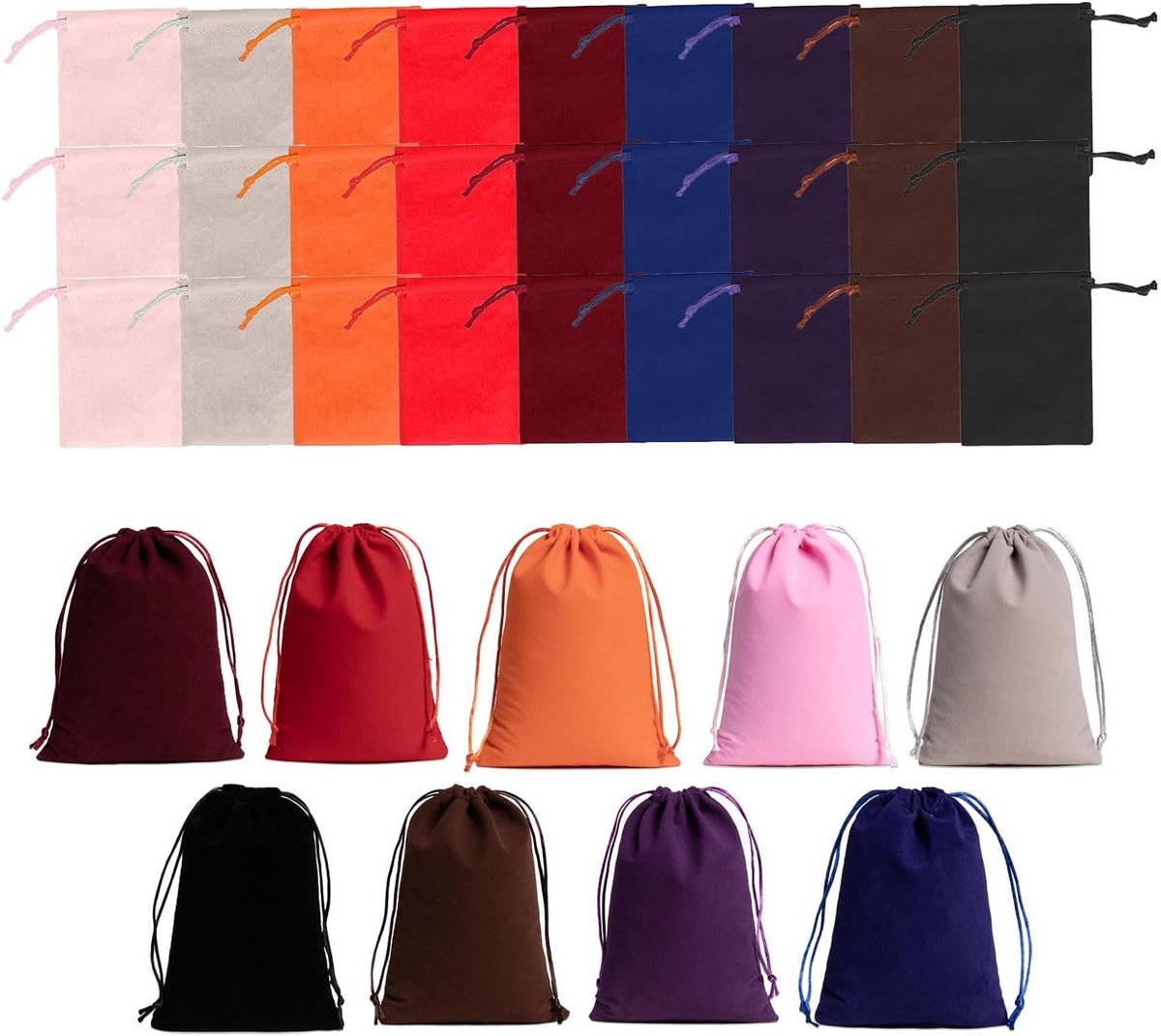 Pack of 36 Velvet Bags for Small Fashion Jewellery, 9 Colours, 7 cm x 9 cm, Velvet Drawstring Bags for Jewellery - ShopVlot