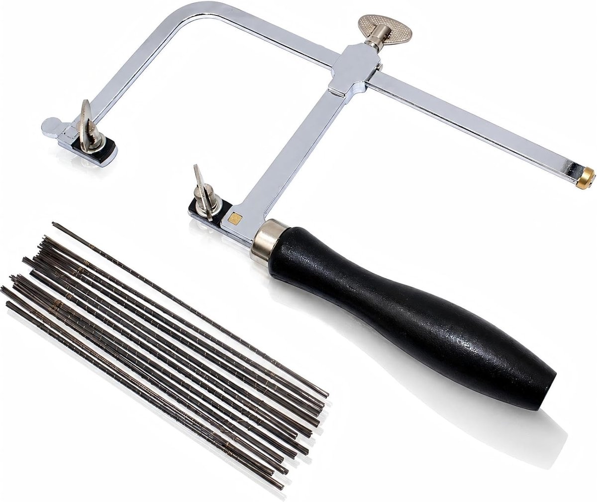 SnelShoppen - Professionele Juweliers Zaaframe Verstelbaar met 144 Bladen, Houten Handvat, Ideaal voor Juwelen Maken, Metalen Zaagblad, Hoogwaardige G