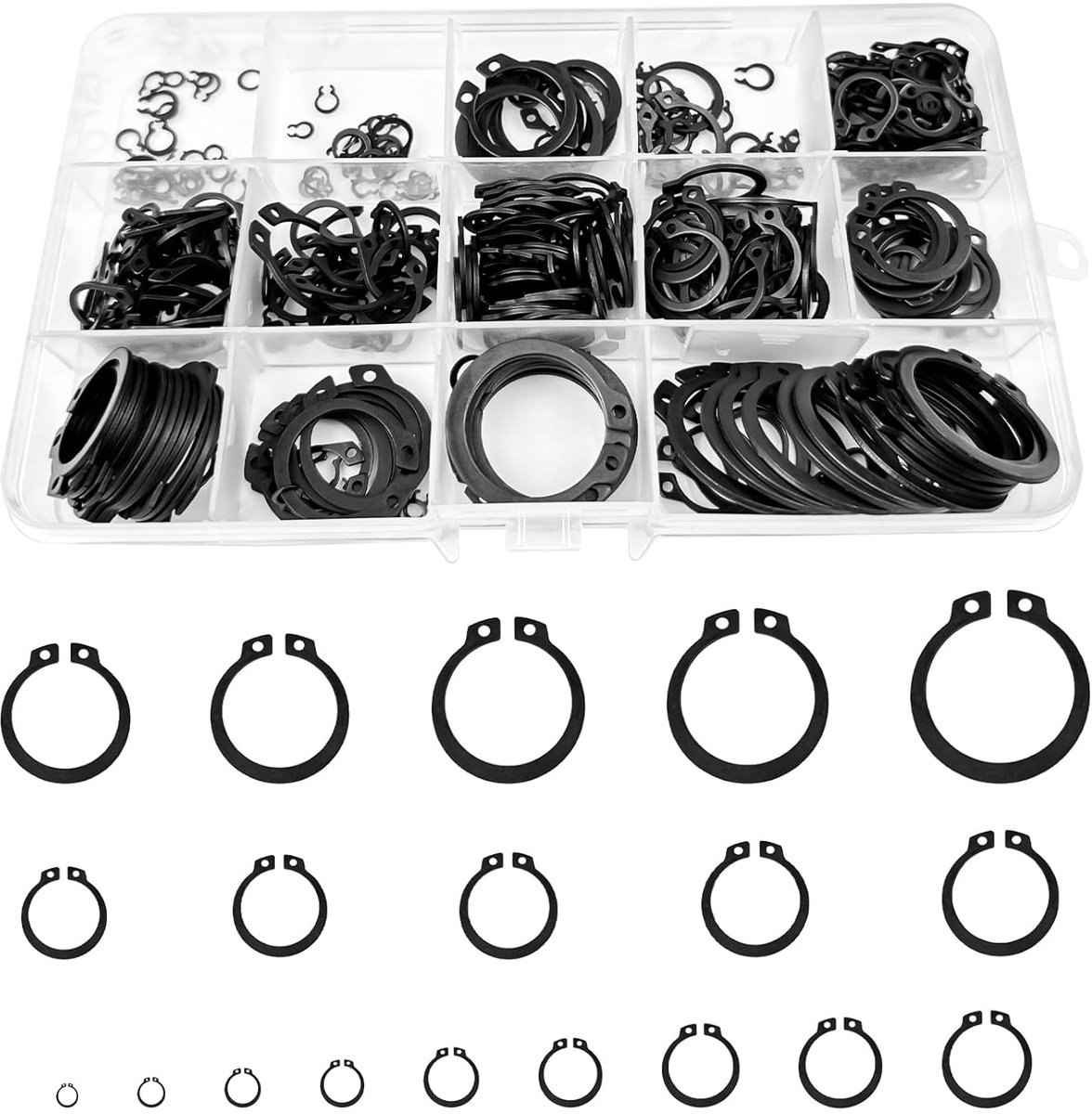 400 Pcs Black Retaining Rings Safety Ring Assortment C Clip Ring 19 Sizes M3-M28 with Box Elastic Safety Rings for - ShopVlot