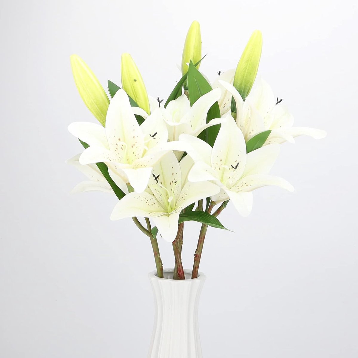 LGEGE White Lily Artificial Flowers 4 Pcs - Real Touch Silk Fake Flowers for Home, Kitchen, Office, Hotel Decoration - ShopVlot