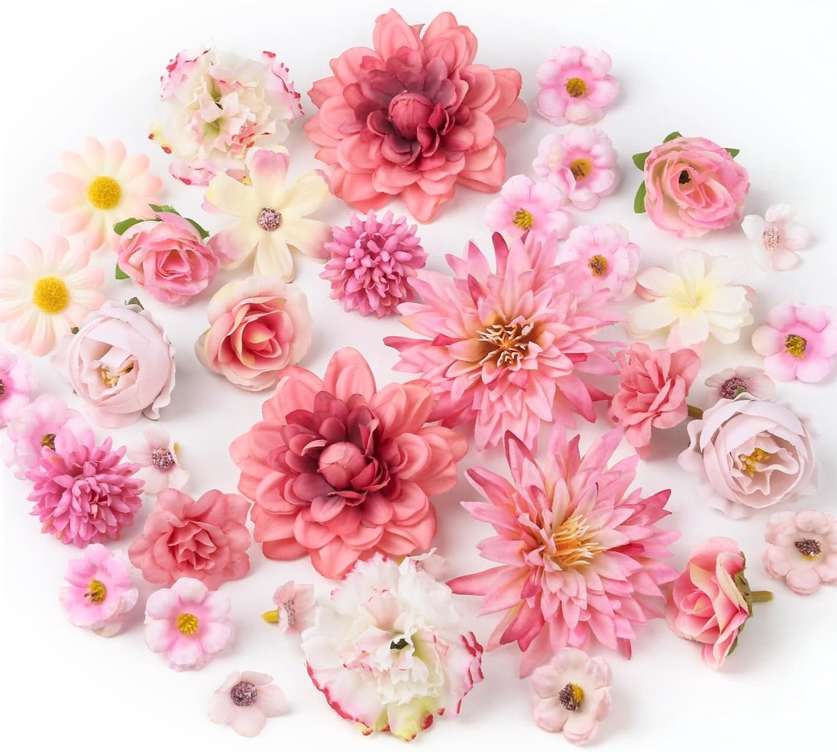 SnelShoppen - 36 Stuks Kunstbloemen voor Creatief Gebruik, Mini Zijde Bloemen, Decoratieve Rozen en Hortensia's in Pasteltinten, 4-7 cm, Ideaal voor F