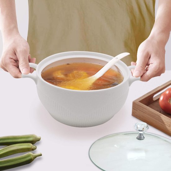 SnelShoppen - Keramische Soepterrine met Deksel 2,5L - Wit Porselein - Magnetron-, Vaatwasser- en Ovenbestendig - Ideaal voor Soepen, Stoofschotels en van Snelshoppen — afbeelding 3