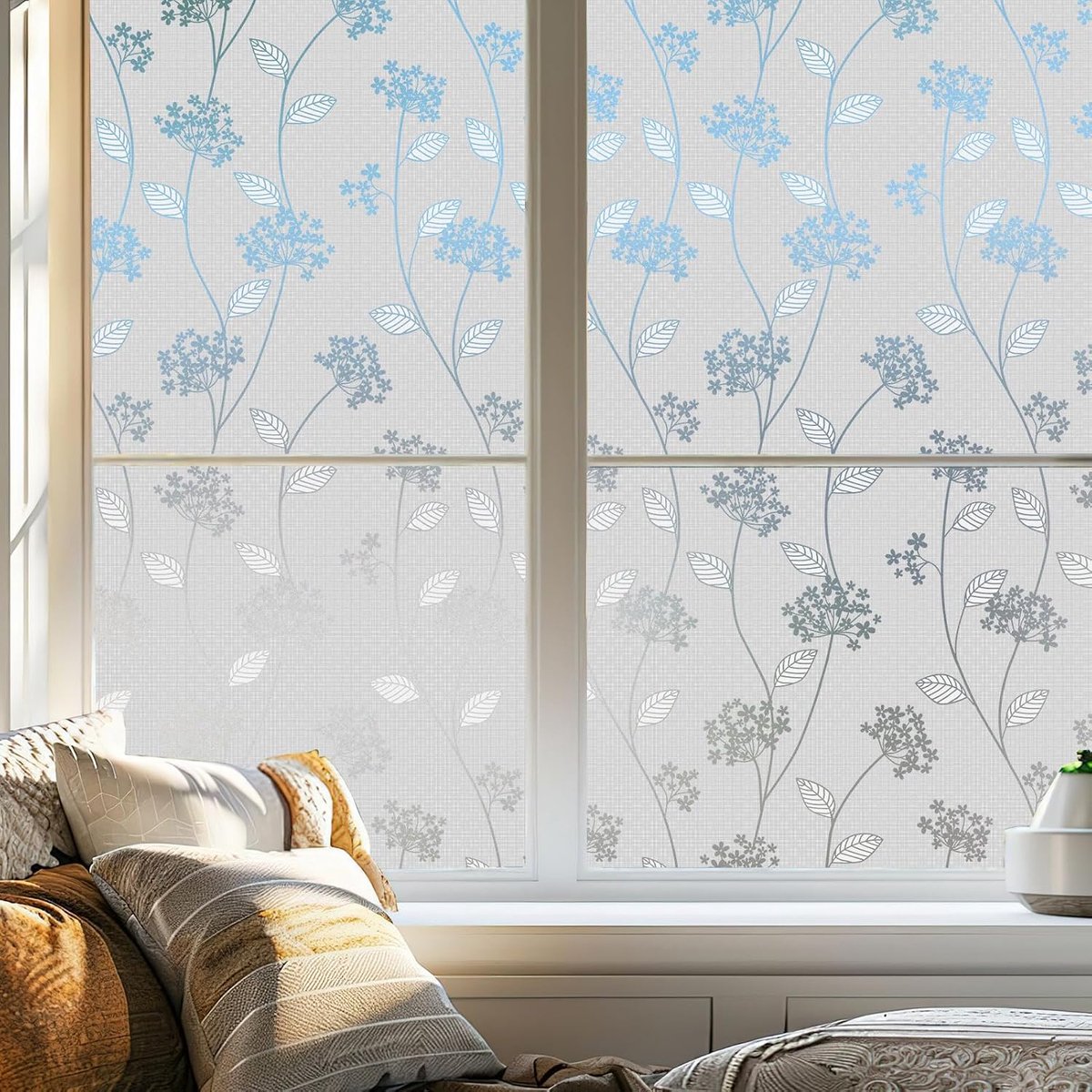 Dktie Raamfolie met bloemenpatroon, zichtwerende folie, statisch hechtende uv-bescherming en verblindingsbescherming, inkijkbescherming, getint, raamdecoratie, 90 x 200 cm