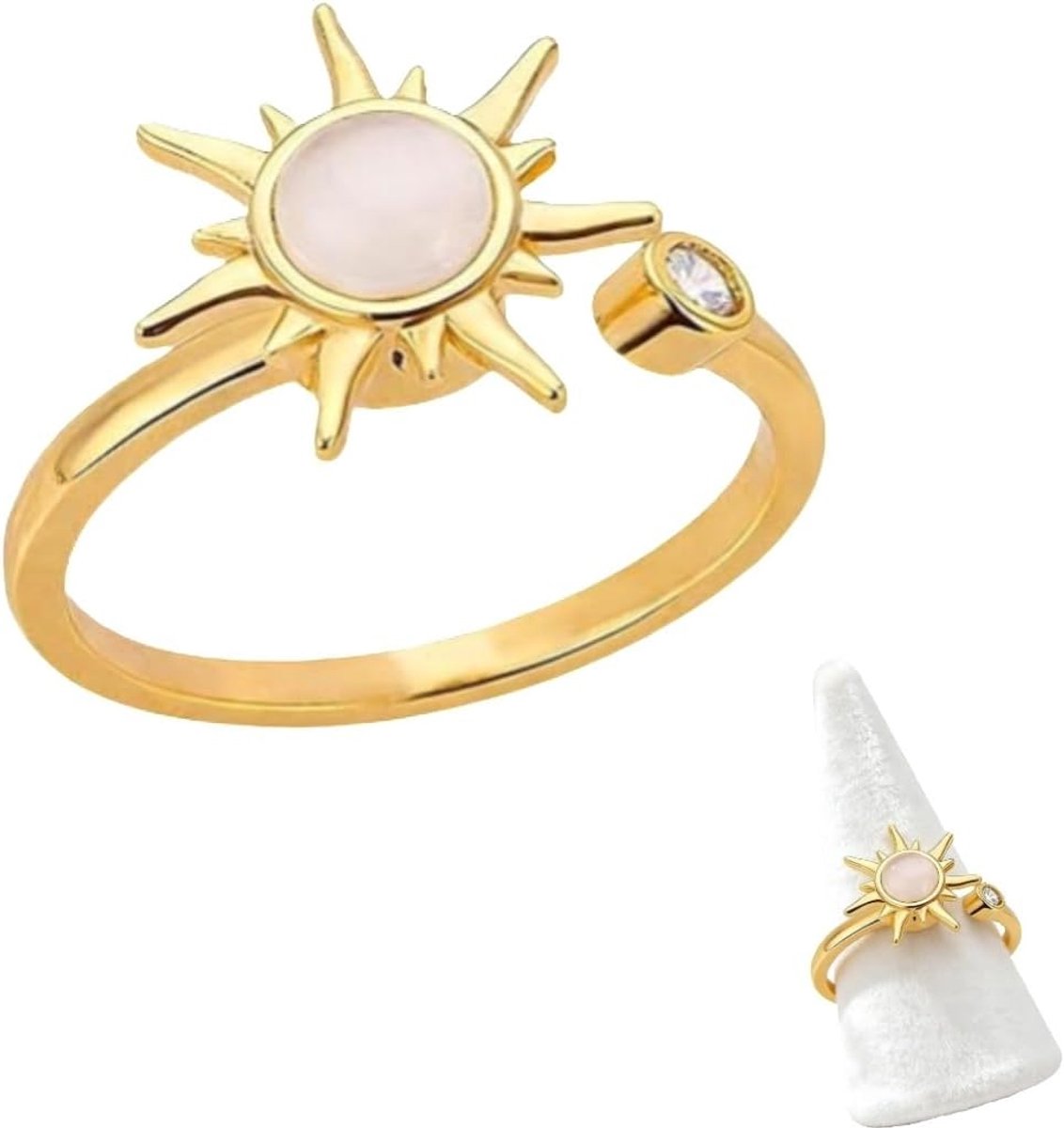 Ring dames 1 stuk verstelbare gouden spinner ring met zirkoon bloem en zon design anti stress fidget ring voor dagelijks gebruik ontspanning werk kantoor cadeau