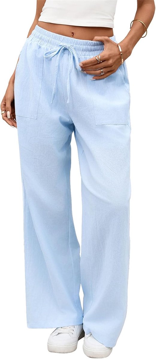 Broek dames mode zomer joggingbroek broek brede zomerbroek transparant met voering trekkoord vrijetijdsbroek zakken