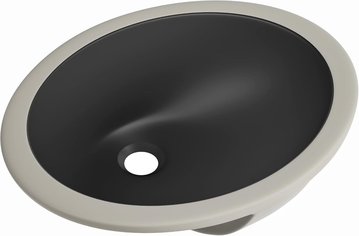 Badkamer Wastafel Ovaal, 15.2 "x 12" (binnenmaat) Ovaal Porselein Keramische Onderbouw Badkamer Vanity Vessel Sink met Overloop, Mat Zwart