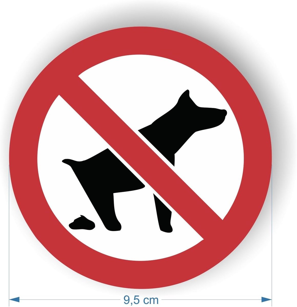 6 stickers hond verboden, bord "Niet poepen", rond, 9,5 cm, 6 stuks