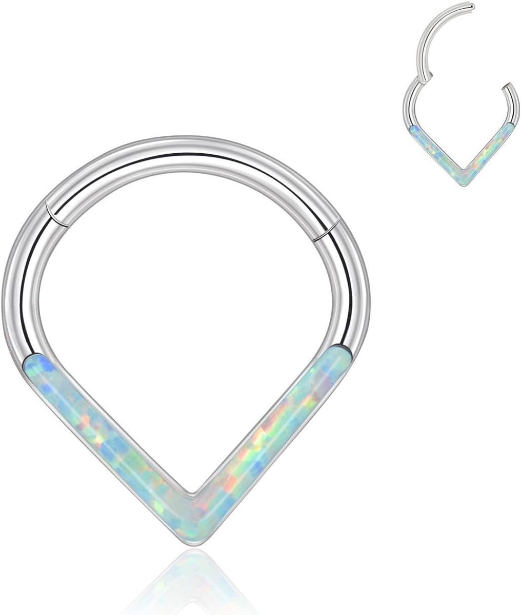16G septum piercing 316L chirurgisch staal opaal V-vormige septum ring zilver neuspiercing ring daith conch helix tragus rook lippiercing piercing oor segmentring clicker neusring 8/10mm