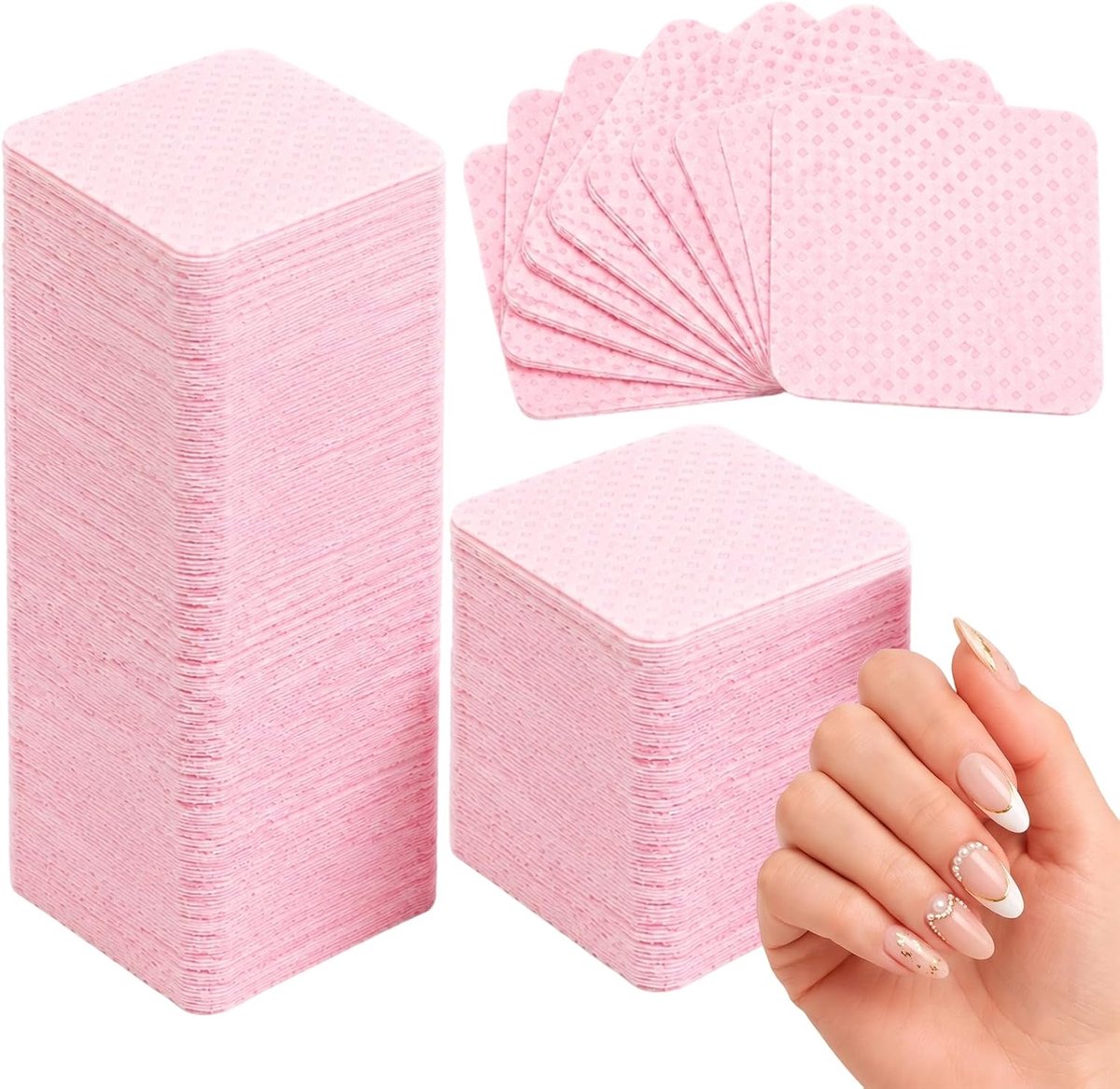 600 stuks pluisvrije nagelpads, wattenschijfjes voor het reinigen en verwijderen van nagellak, voor manicure- en schoonheidssalons (roze)