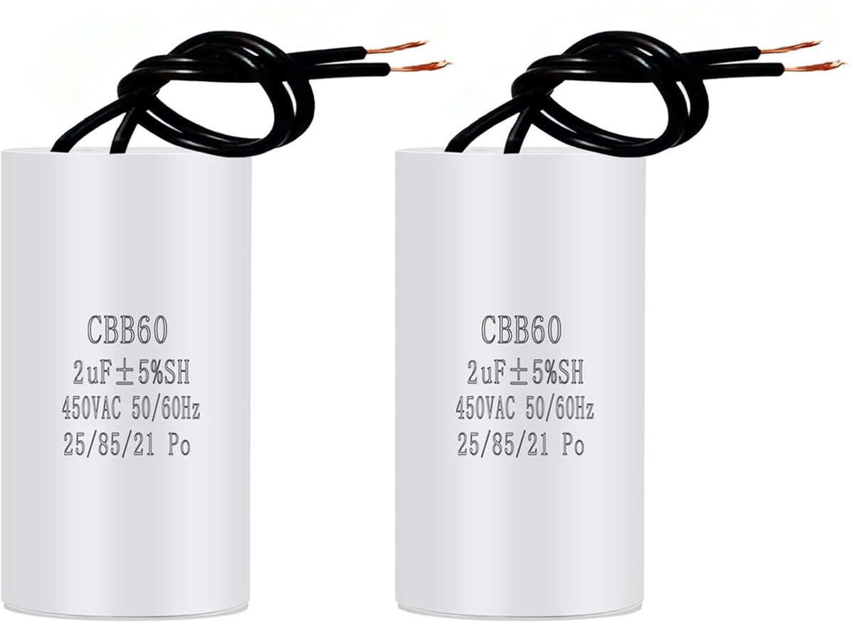 2pcs CBB60 2uF 450V 50/60Hz Starter Capacitor Motor 30 x 55mm, Capacitor AC Motor, Universal Replacement for Pool - ShopVlot