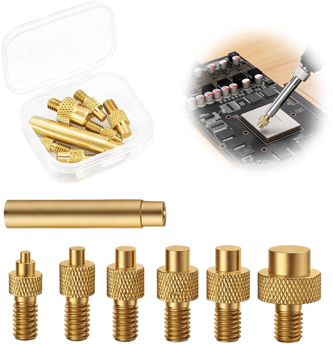 Inpersmoeren, insmelthulp, 7-delig, messing schroefdraadinzet, adapter M2-M8 met cilindrisch verlengkop, karteldesign - ShopVlot