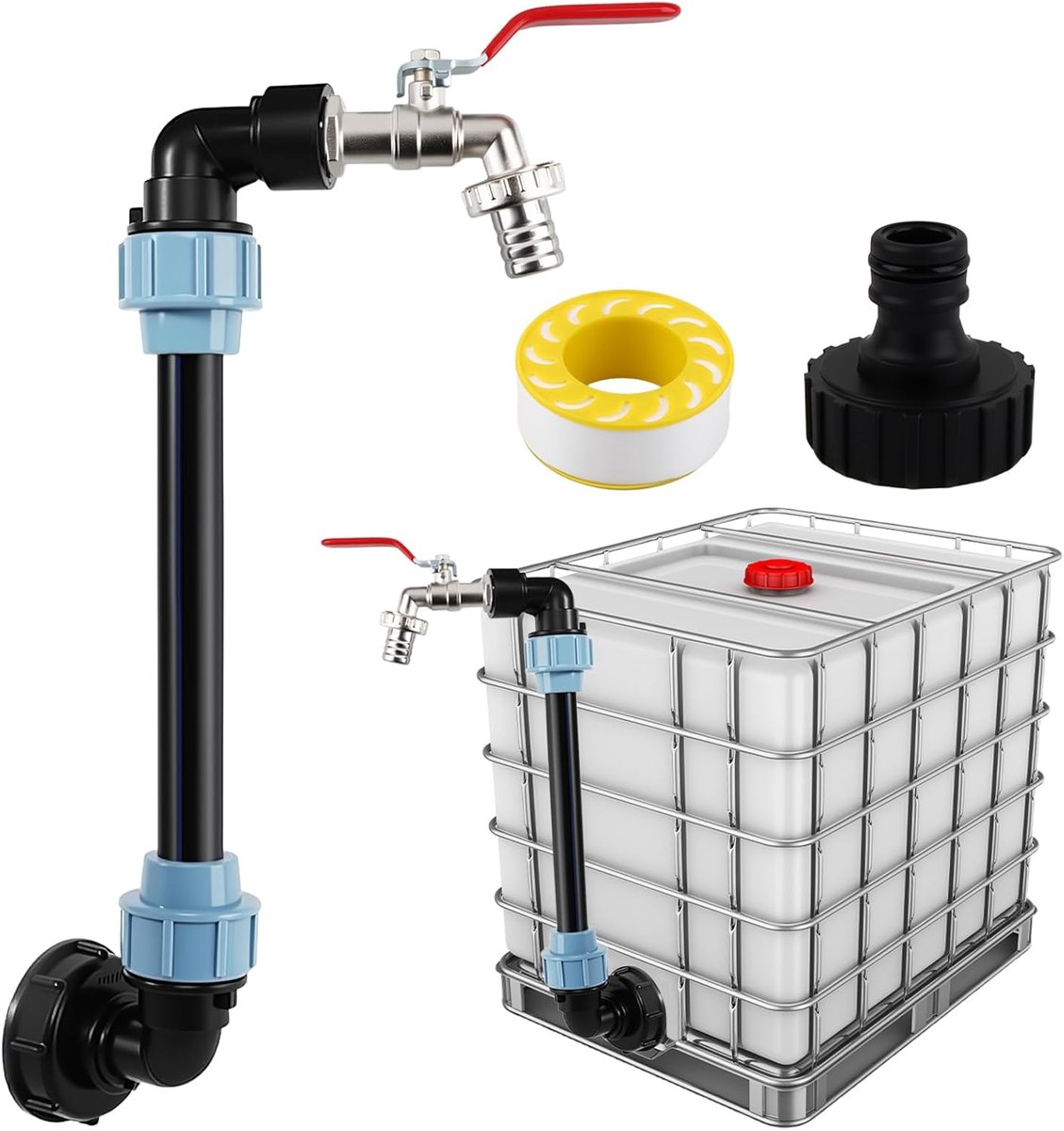 IBC-tankadapter, IBC-tankkraan, 1000 liter, IBC-tankadapter, IBC-waterkraan, voor buiten, tuin, watertank, adapter - ShopVlot