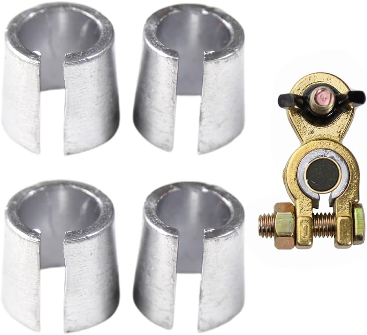 4 Pack Battery Clamp Adapters, 2 Pack for Plus and Minus Pole, Robust Silver Plug for Car, RV, Boat, Solar Panels - ShopVlot