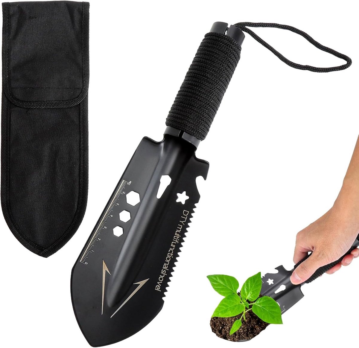 Multifunctionele Mini Camping Schep 7-in-1 met Paracord Handvat voor Overleven, Wandelen en Kamperen