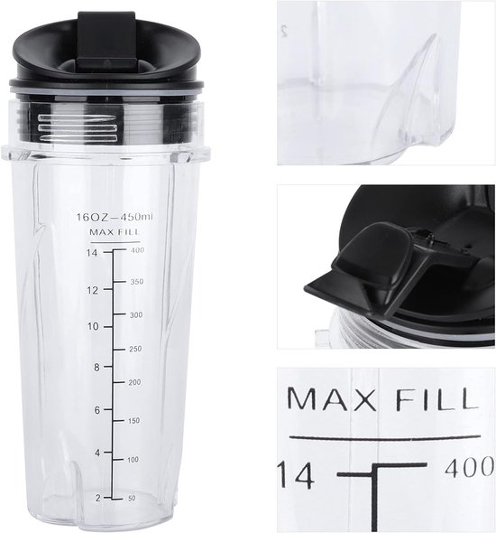SnelShoppen - Vervangende Blender Cup en Deksel Set 470ml, Duurzaam PP Plastic, Geschikt voor Smoothies, Keuken Accessoires voor Nutri Blenders van Snelshoppen — afbeelding 2