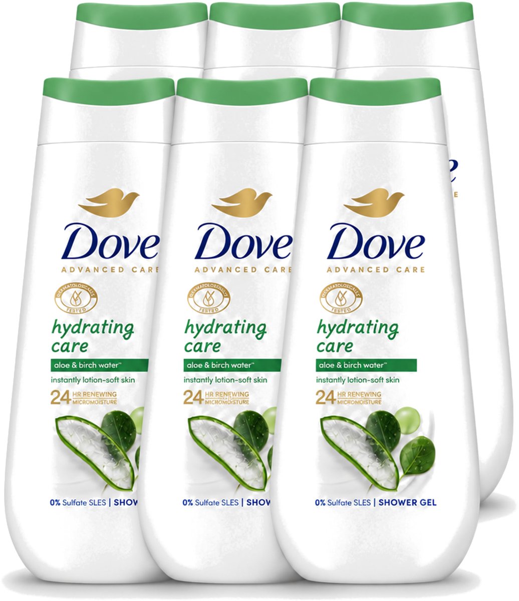 6 x Dove – Douchecrème – Hydrating Care – 225 ml - Voordeelverpakking - 6 stuks