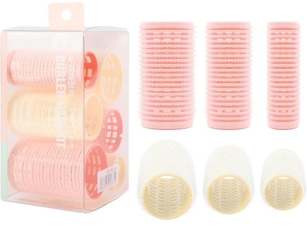 Krulspelden - voor volume en styling van lang haar - Set van 6 stuks - in 3 maten - Haarkrullers - voor doe-het-zelfkrullen - Roze-beige
