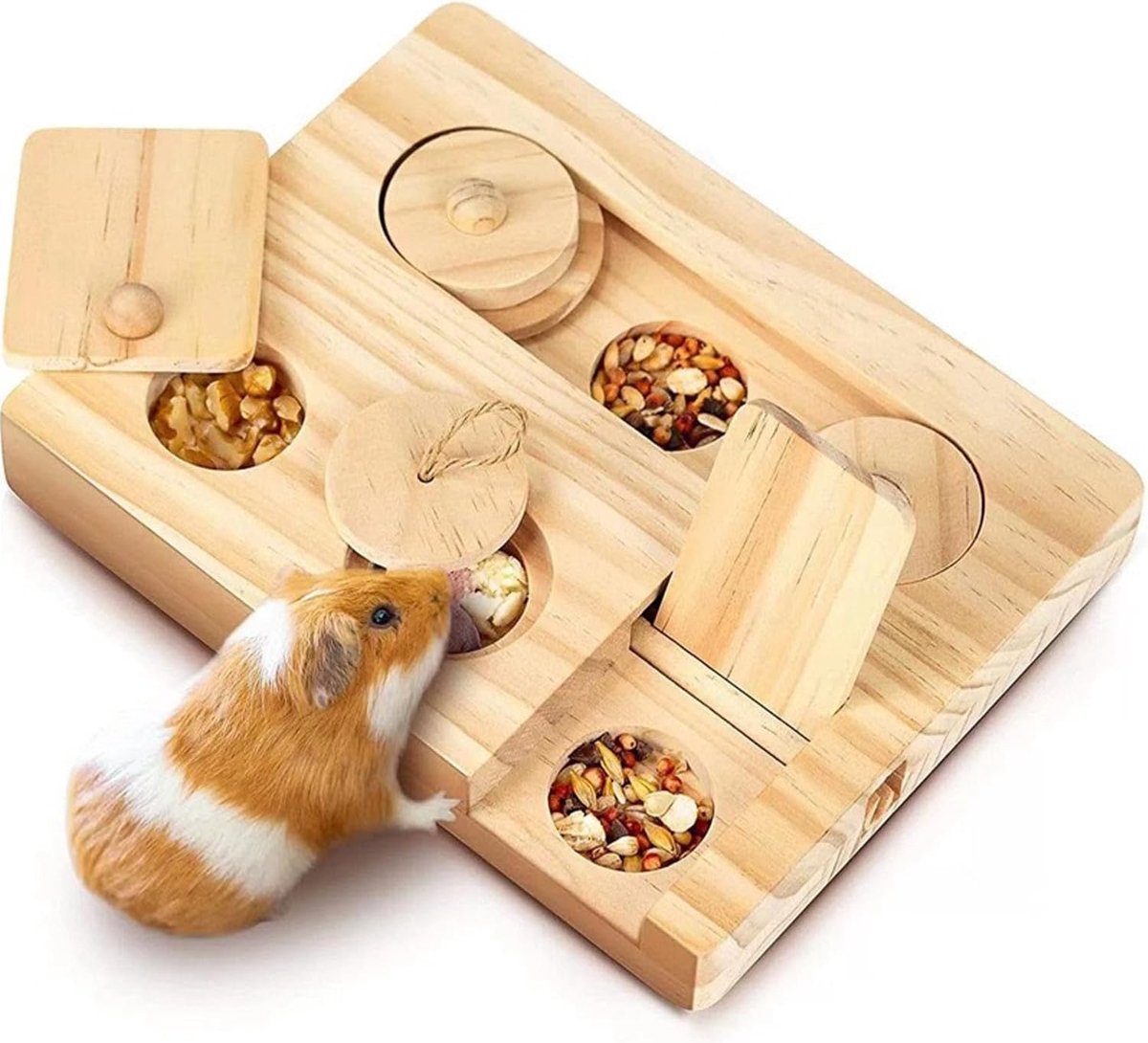 Speelgoed, 6-in-1 konijnenspeelgoed, hout, cavia's, speelgoed, klein dierenspeelgoed, houten speelgoed, hamsteraccessoires voor hamsters, cavia's, chinchilla's, konijnen, dwerghamsters