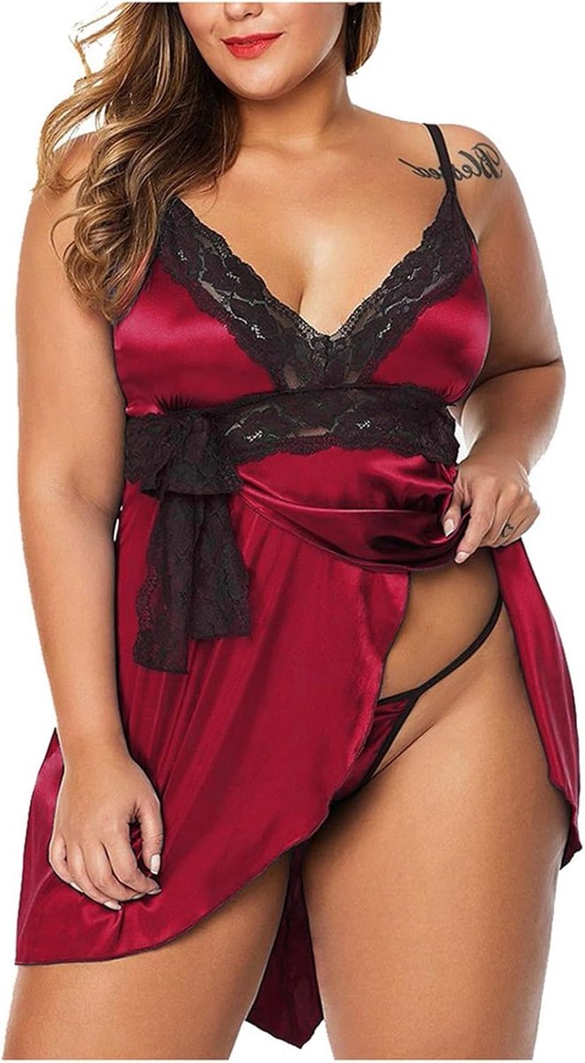 Lingerie voor dames, sexy, kant, babydoll, nachtkleding, babydoll, romantiek, puur satijn, Calais-kant, stijl A25