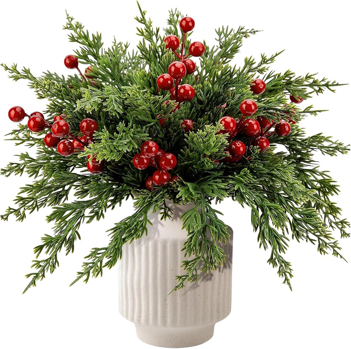 Dennentakken, kunstmatig als echte en rode bessentak, kunstdennentakken, kunstdennentakken voor vazen, kerstdecoratie