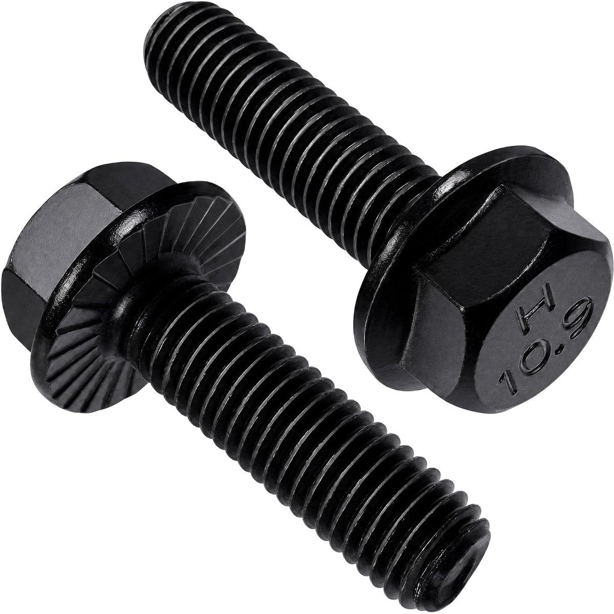 10 stuks zeskantschroeven met flenskop, 10,9 zwart gelegeerde schroeven, zwarte afwerking, zeskantschroeven met flenskop M12 x 50