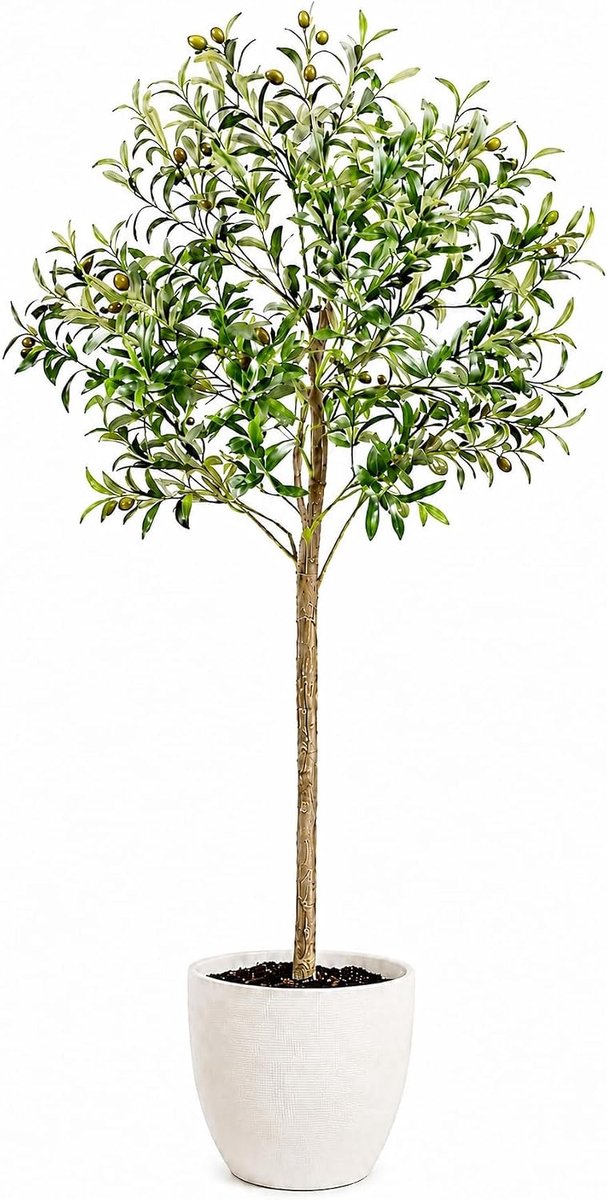 Kunstplanten Groot, Kunstmatige Olijfboom, Kunstplant – Decoratieve kunstboom met pot voor woonkamer, kantoor, hotel (Olijfboom, 150 cm)