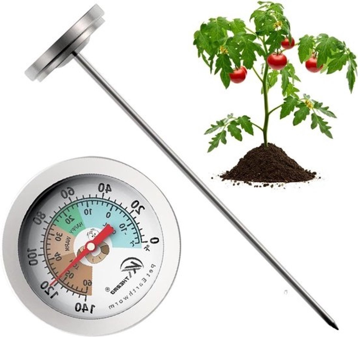 Tuinthermometer - Bodemthermometer - Voor compostmeting - Roestvrij staal - 17 cm - Zilver