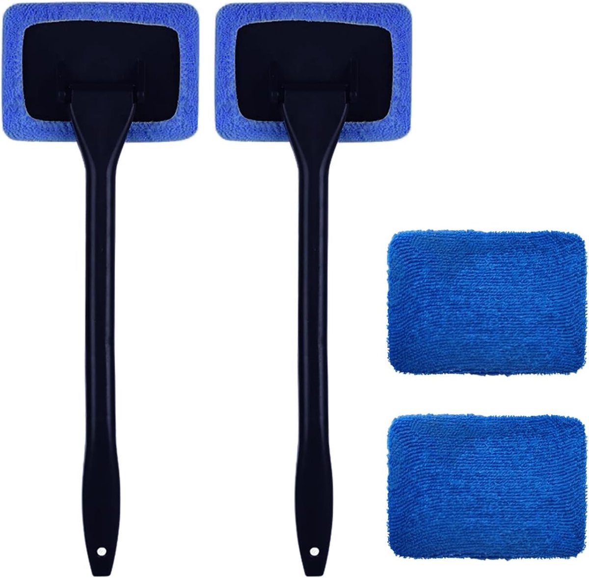 2 Stuks Blauw Voorruitreinigingsgereedschap met 4 Wasbare Microvezelpads en Lange Steel voor Effectieve Ruitenreiniging en Ontluchting