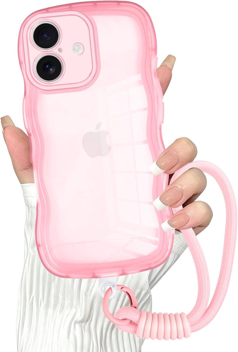 Beschermhoes voor iPhone 16 met afneembare band, TPU-hoes met golfrand (golfdesign), matte achterkant - ShopVlot