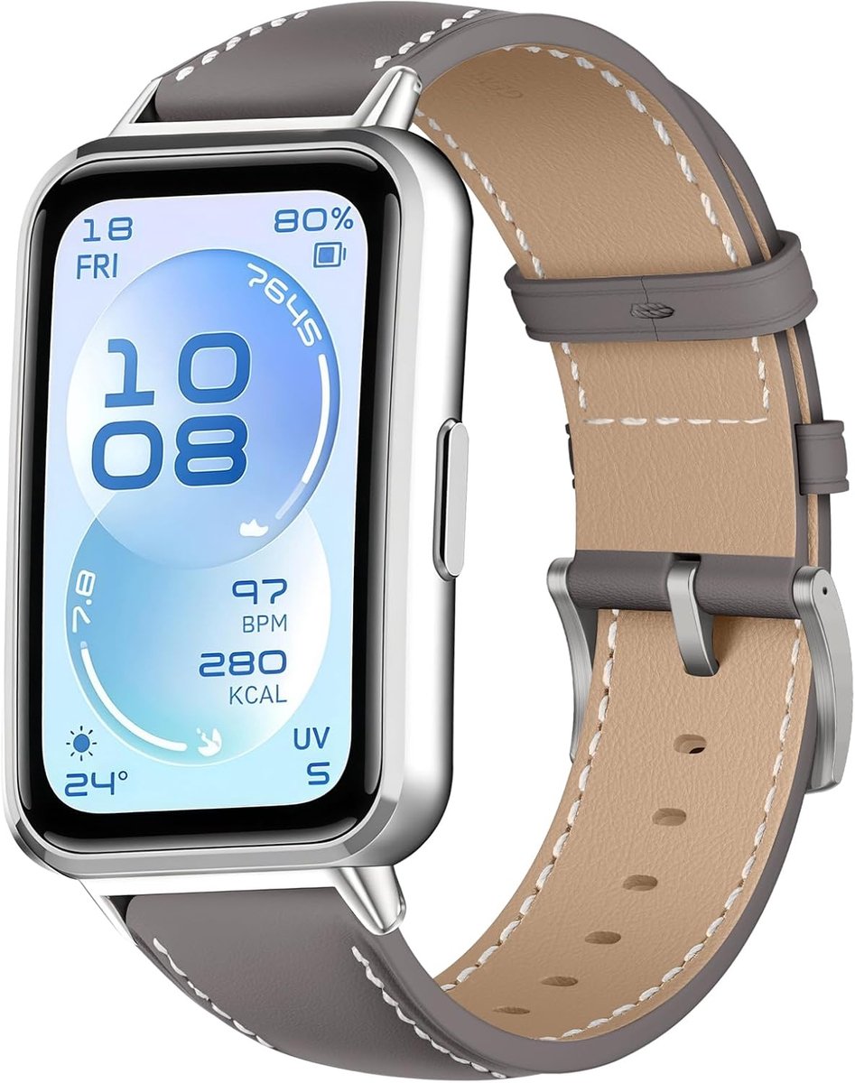 Horlogebandje met roestvrijstalen gesp voor Huawei Band 11/11 Pro, mannen en vrouwen, zacht, ademend, leer - ShopVlot