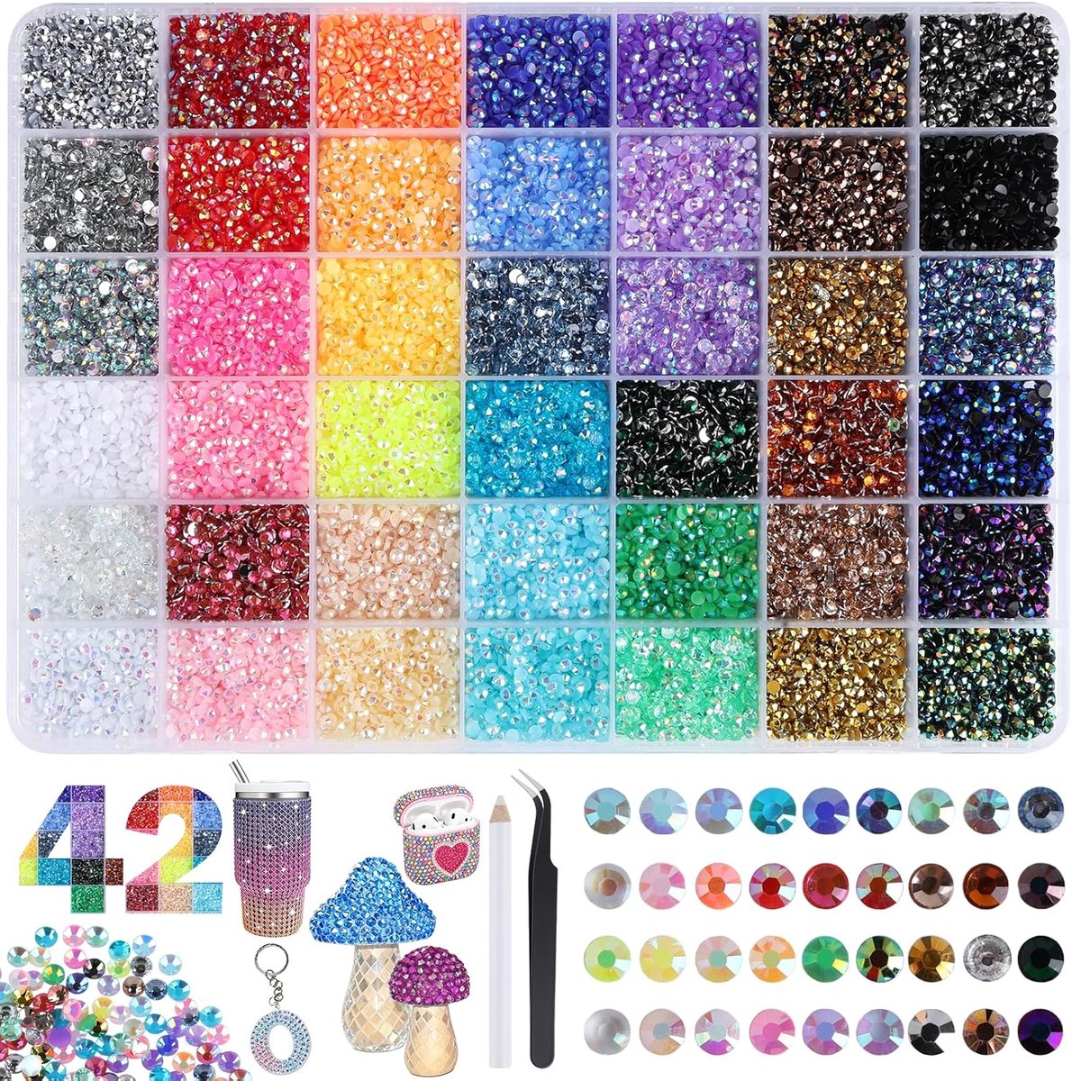 32000 Stuks 3 mm Bedazzler Set, 42 Kleuren, Met Opneemstift en Pincet