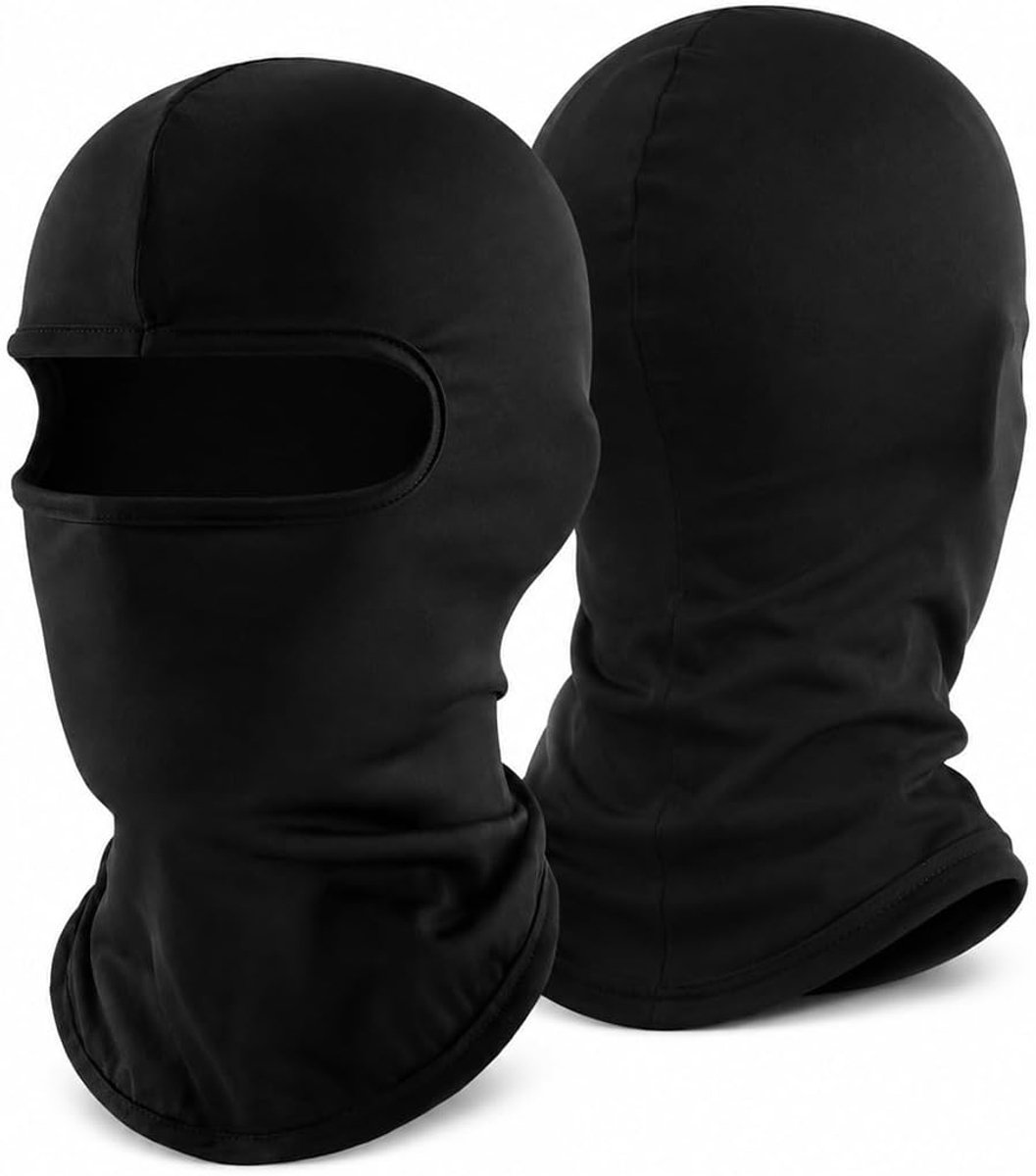 Bivakmuts voor motorfiets en extreme sport, balaclava UV40+, winddicht, ademend, van zwart polyester (40 x 24 cm), voor fietsen, skiën, wandelen en werken in de open lucht, 2 stuks
