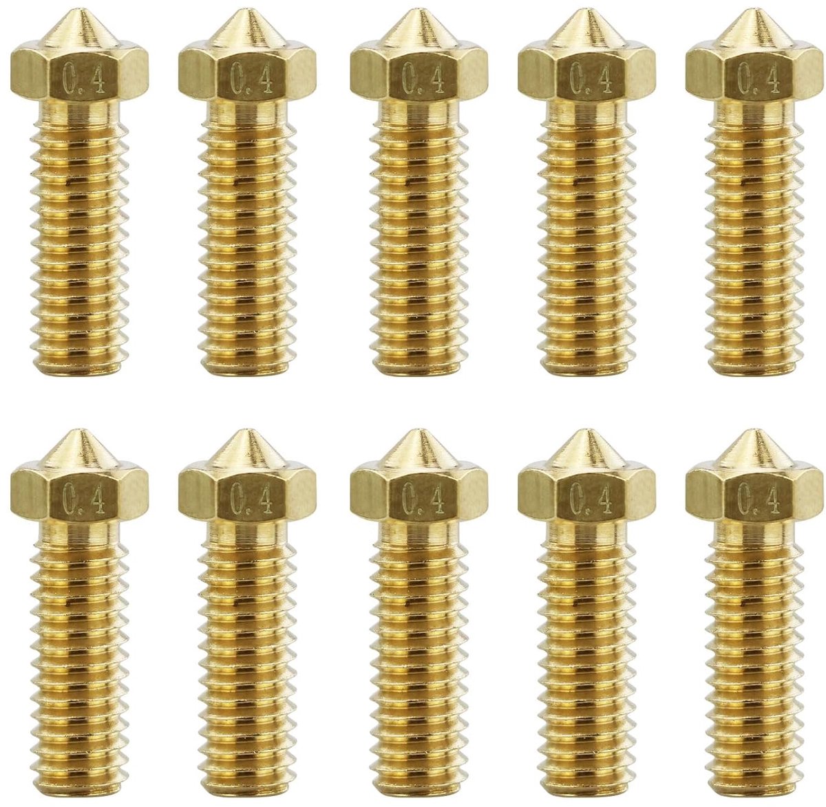 10 stuks messing sproeiers, 3D-printeronderdelen, 3D-printersproeiers, 0,4 mm messing sproeiers voor Volcano Anycubic Vyper Kobra Max Artillery Phaetus Rapido printermondstuk