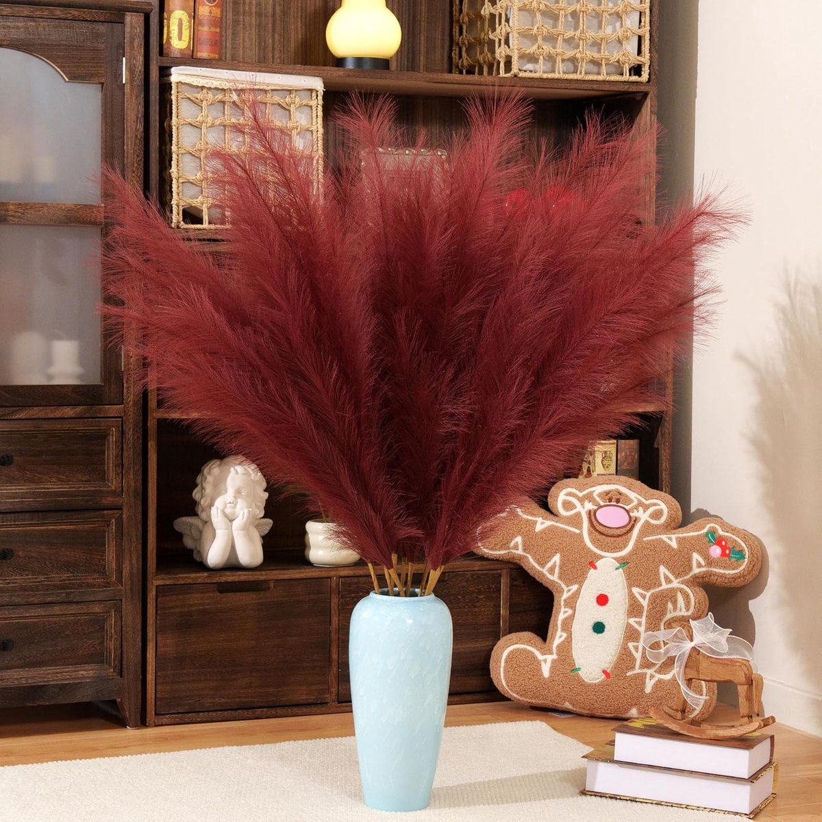 Decor grote pluizige pampasgras 8 stuks 110 cm lange veren voor bruiloft arrangement boho woonkamer (8 stuks, 110 cm, bordeauxrood)