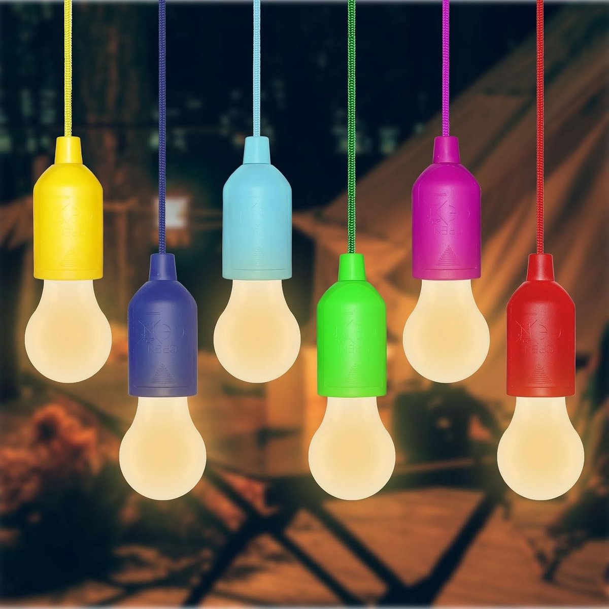 Set van 6 Draagbare LED Trekkoordlampen op Batterij voor Kerst, Kamperen, Tuin en Terrasverlichting