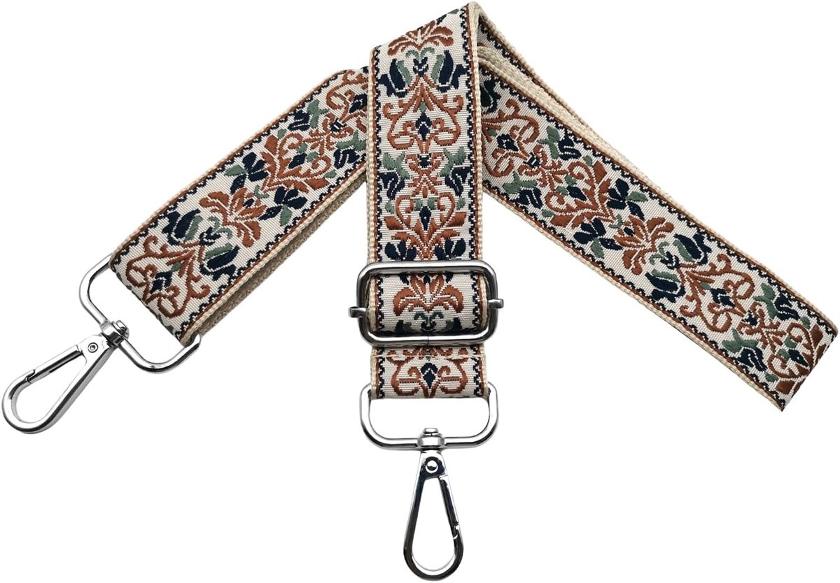 Schouderriem voor tassen, voor het wisselen van handtassen, tasriem, breedte 3,8 cm, met zilveren karabijnhaak, schouderriem voor dames, handtas, schoudertas, bruin/donkerblauw