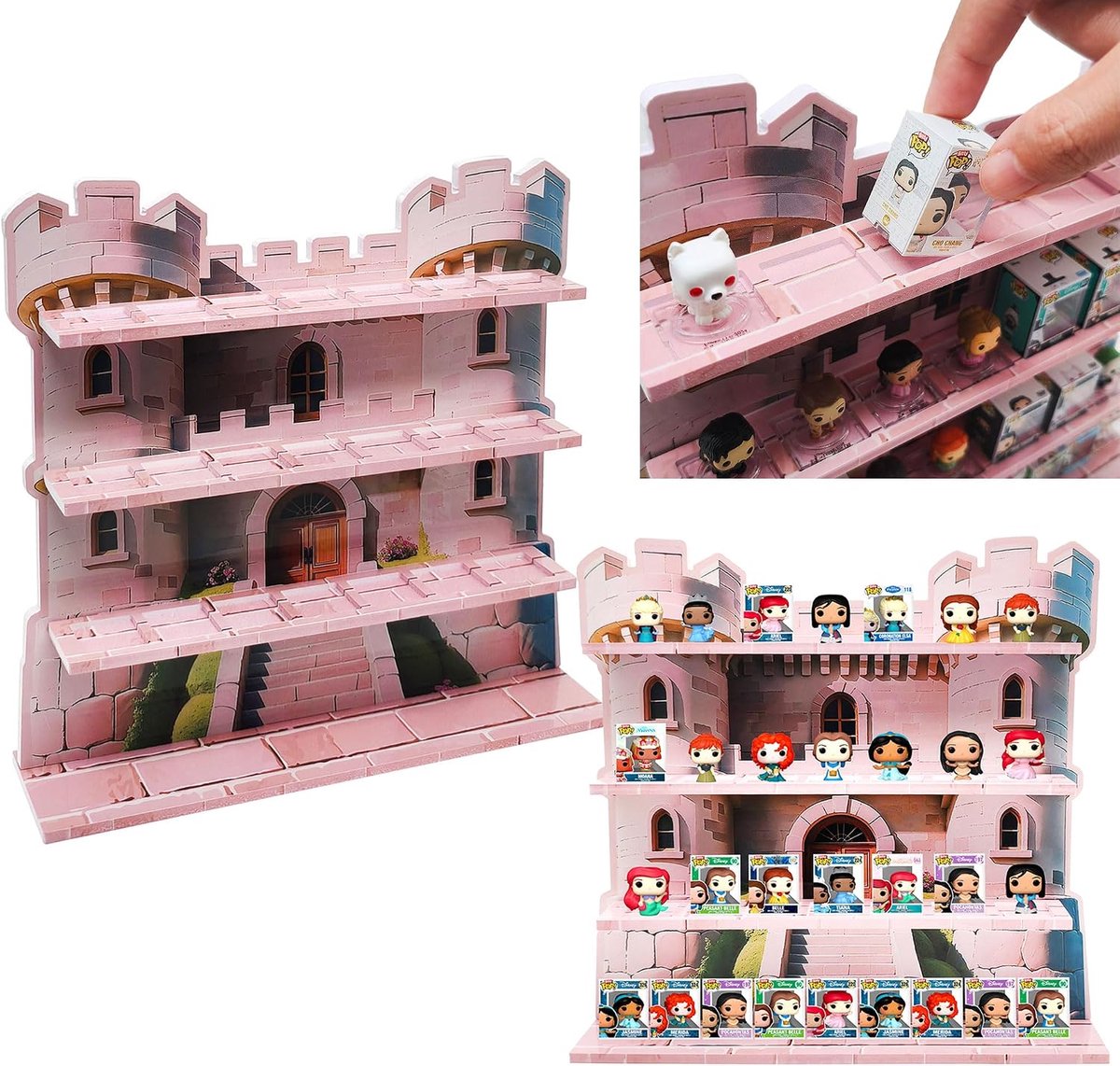 Compatibel met Funko Bitty, organiserende rekken voor Bitty Pops, Bitty Stand, Bitty zwevende plank aan de muur te monteren, kasteel voor Princess Bitty