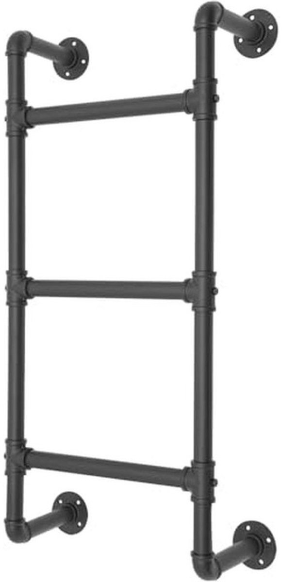 Industriële ladder - muurvast - voor stapelbed, zolder of kelder - zwart metaal