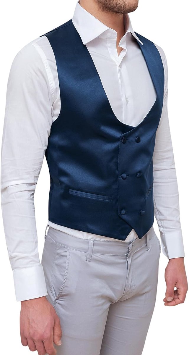 Herenbadvest met dubbel satijn, blauw