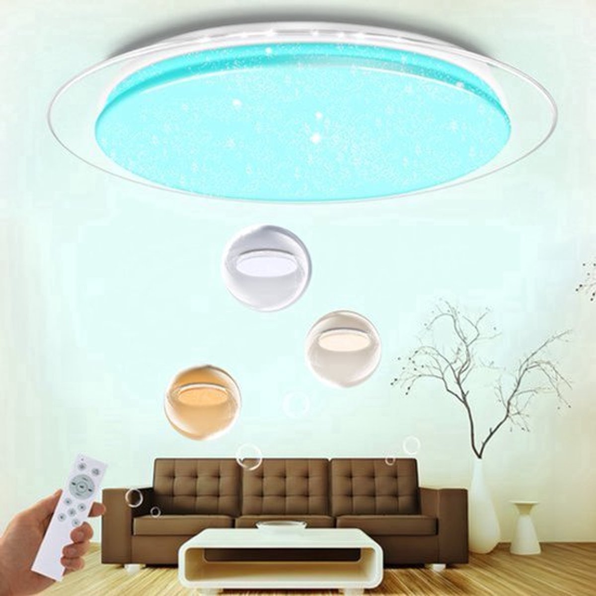 Plafondlamp Met Bluetooth-Luidspreker - Dimbaar RGB & Kleurverlichting - 40W - 40CM - Wit - Voor Slaapkamer En Keuken