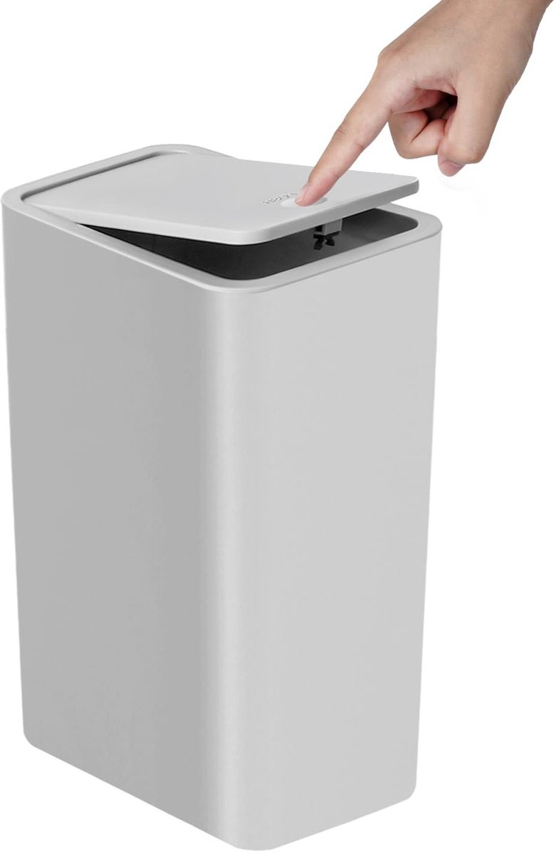 Slimme Prullenbak met Deksel 10 Liter - Ideaal voor Keuken, Slaapkamer en Kantoor - Ruimtebesparende Afvalbak met Pop-Up Deksel (Grijs)