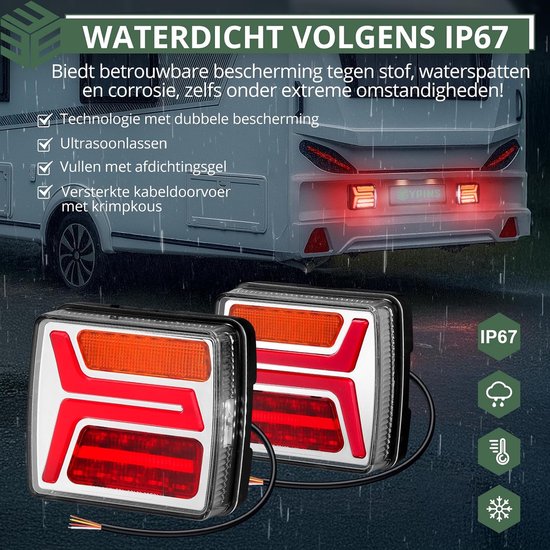 EYPINS 35 LED Rear Lights for Trailers, Wireless, IP67 Waterproof, 25cm Cable, 12V Tail Light Set for Trailers - ShopVlot — afbeelding 5