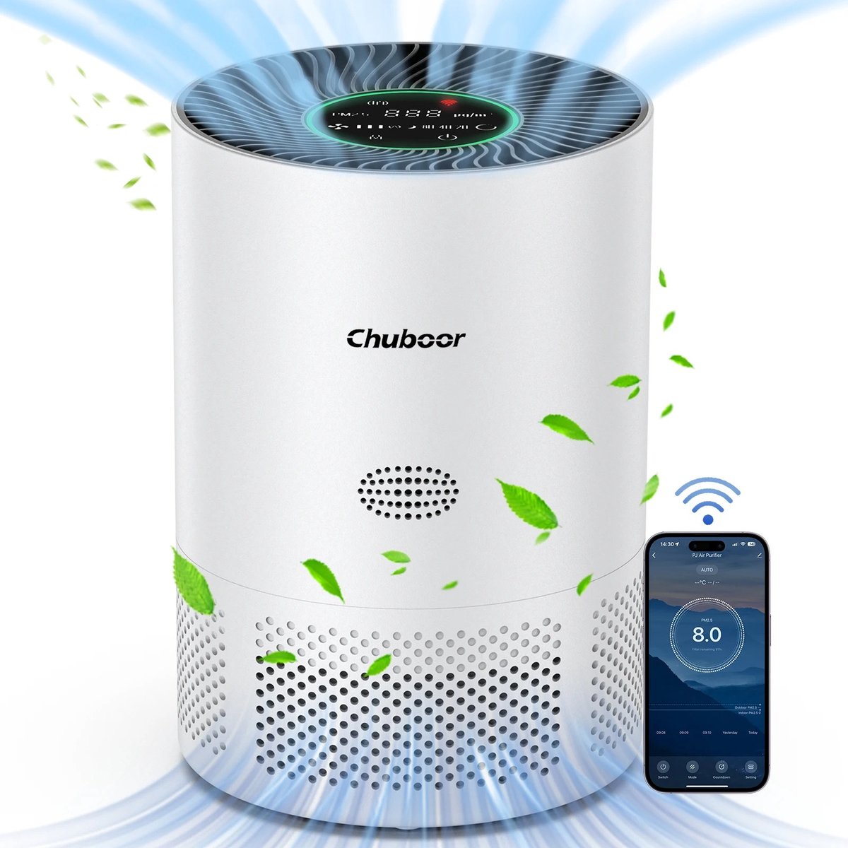Marqs Luchtzuiveraar - Luchtreiniger - Luchtreinigers met H13 HEPA filter - Wit - 25 DB - 40m2 - Wifi - Kinderslot - Energiezuinig