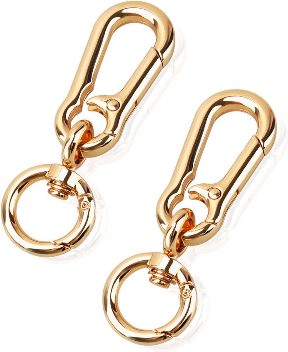 Rotating Carabiner Hook 2 Pieces Metal Carabiner Hook Keychain with Swivel Joint Gold Multifunctional Lobster Clasp - ShopVlot