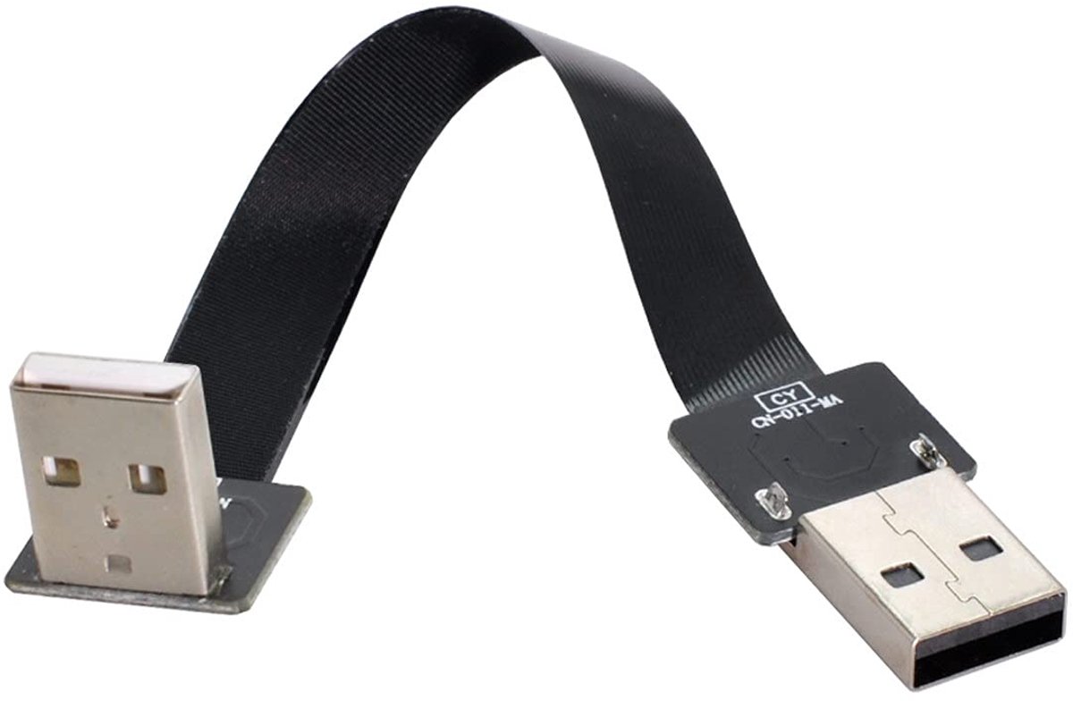 Cablecc Down Angled USB 2.0 Type-A Male to Type-A Male Data Flat Slim FPC Cable 90 Degree for FPV & Disk & Scanner & - ShopVlot
