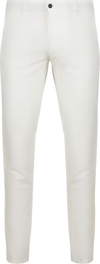 Ecru chino broek, sluiting met knoop en ritssluiting.